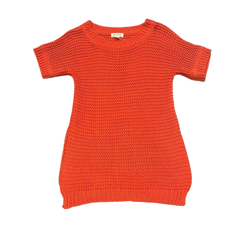 RAG POETS BELLAGIO ORANGE WIDE NECK TUNIC OPEN KNIT SIDE VENT SWEATER TOP XS - Picture 4 of 11